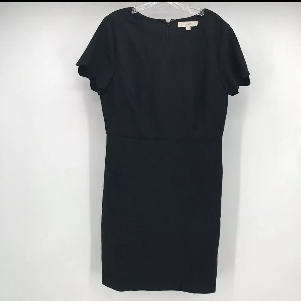 LOFT Plus Black Scallop Sleeve Short sleeve Faux Wrap Sheath Dress Size 18‎ LBD